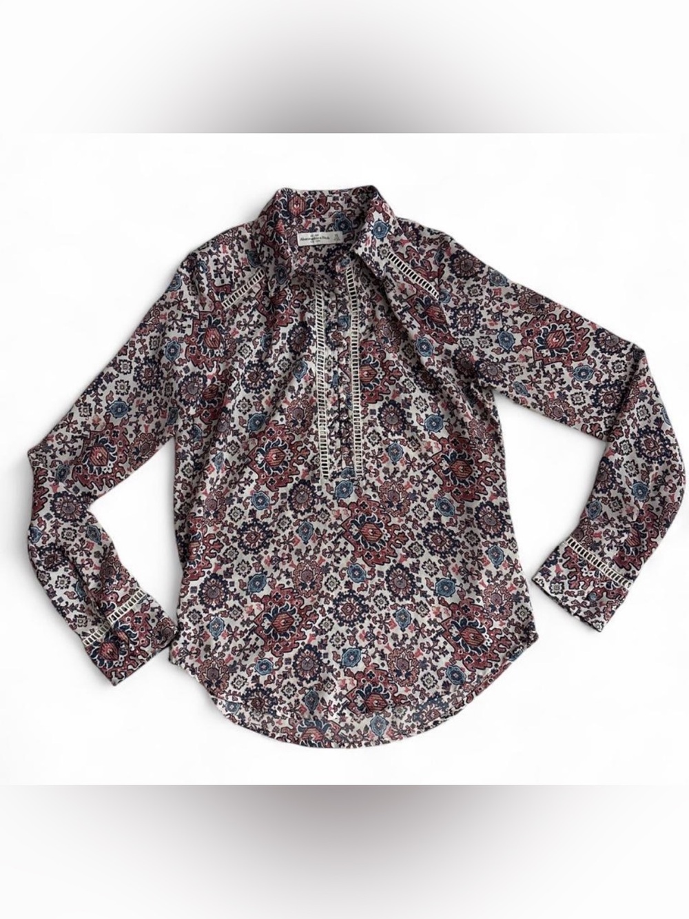 Abercrombie & Fitch Floral Paisley Button-Trim Blouse - Pink, Blue & Cream